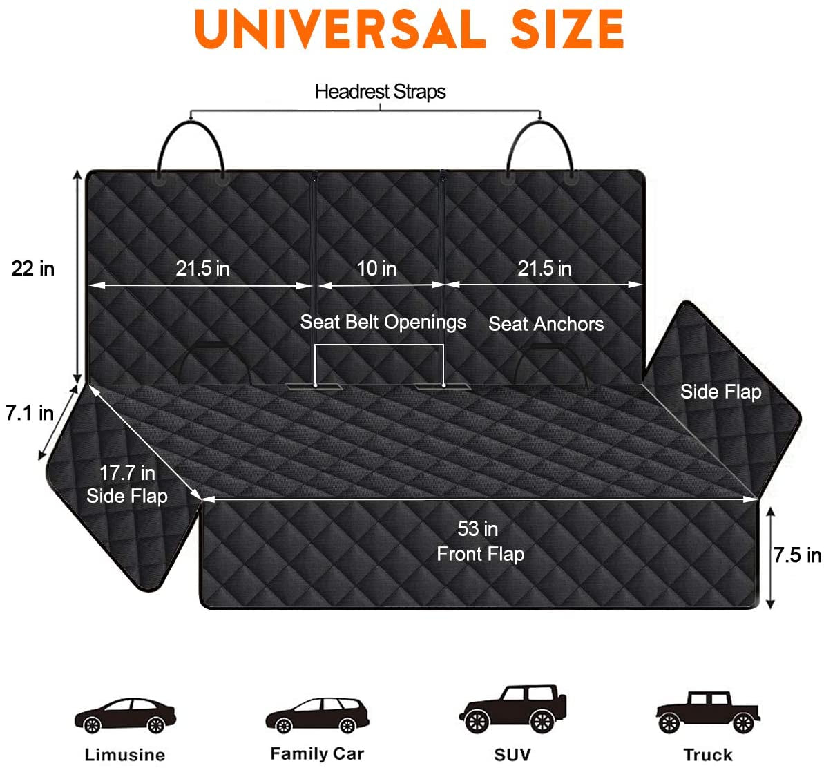 Premium Waterproof Dog Car Seat Cover - Non-Slip Back Seat Protector for Pets and Kids, Fits Most Cars, SUVs, and Trucks - Black