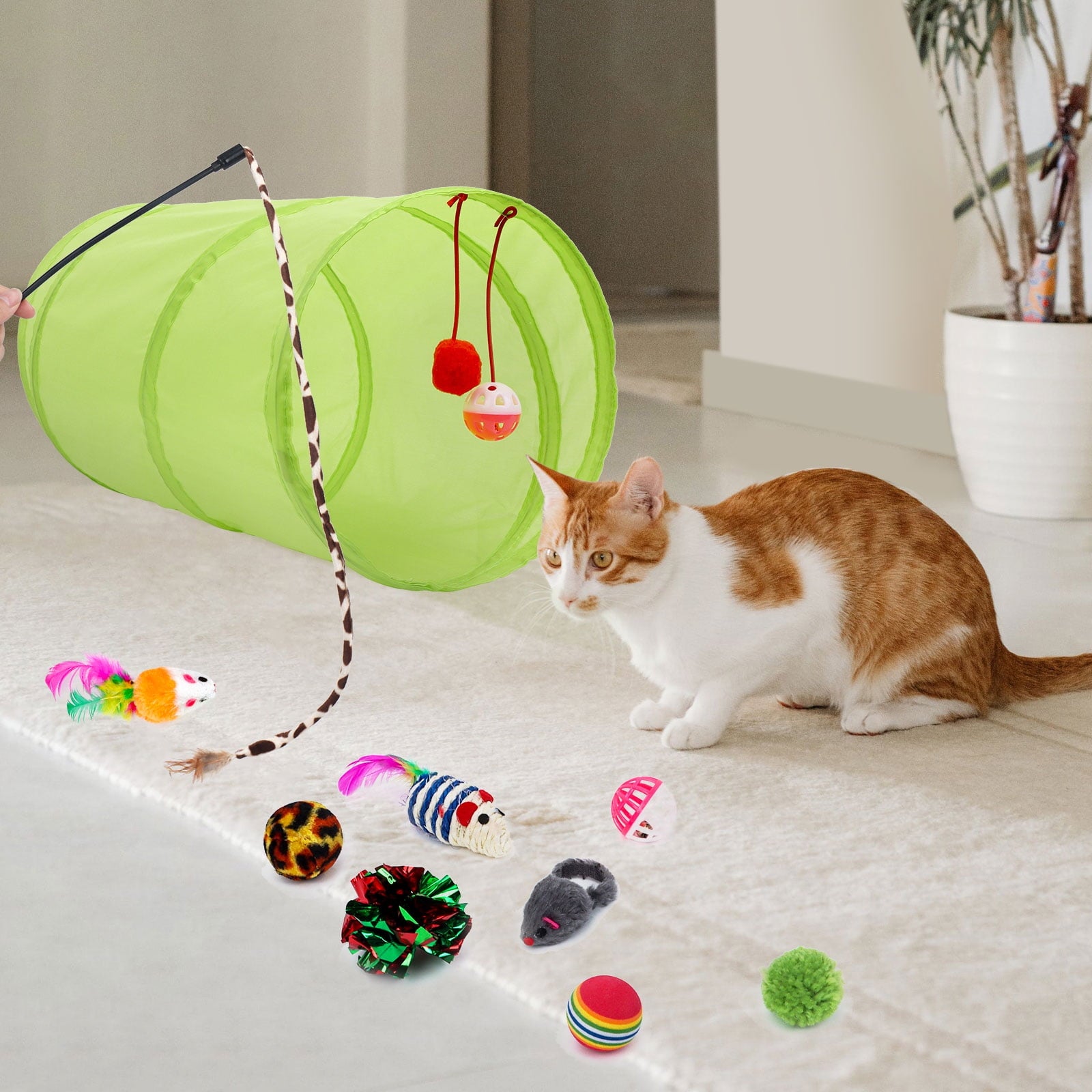 Ultimate 21-Piece Cat Toy Set for Kittens - Interactive Tunnels, Teasers, and Crinkle Balls for Endless Fun!
