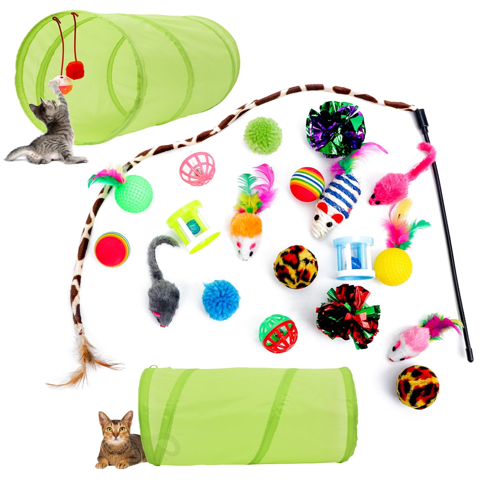 Ultimate 21-Piece Cat Toy Set for Kittens - Interactive Tunnels, Teasers, and Crinkle Balls for Endless Fun!