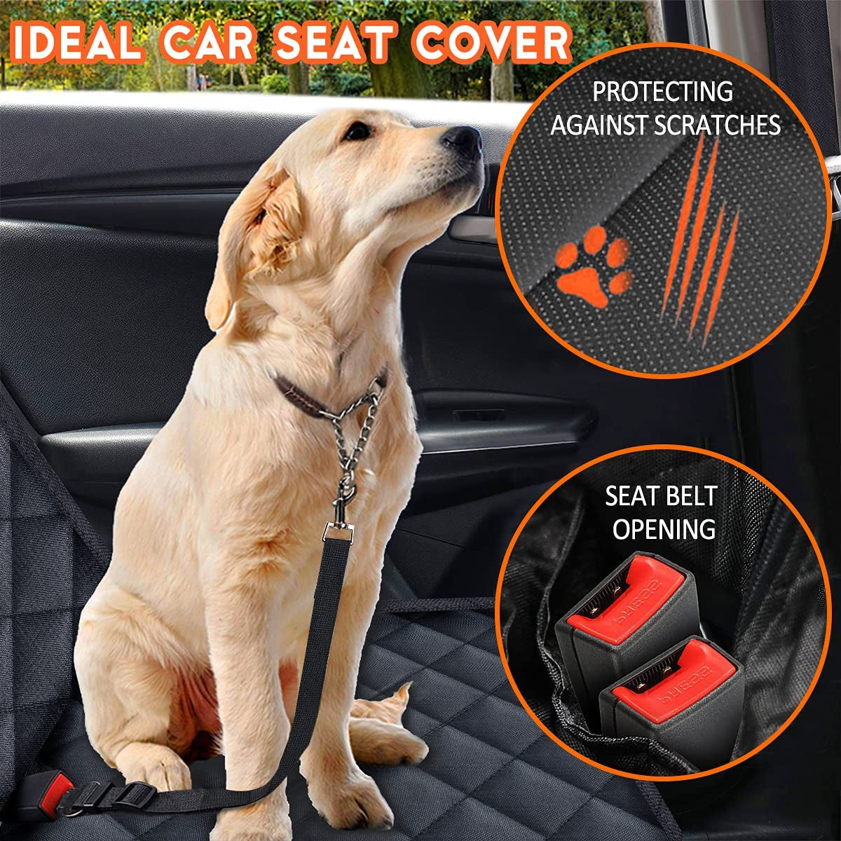 Premium Waterproof Dog Car Seat Cover - Non-Slip Back Seat Protector for Pets and Kids, Fits Most Cars, SUVs, and Trucks - Black
