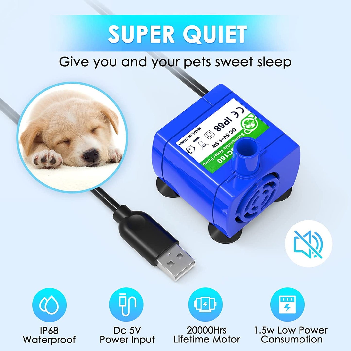 Ultra Quiet Replacement Pump for Cat Water Fountain - Long Lifespan & Easy Installation for Cats and Dogs