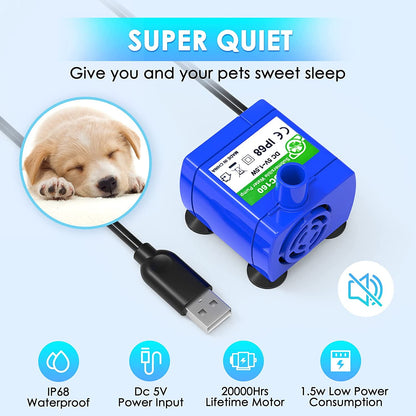Ultra Quiet Replacement Pump for Cat Water Fountain - Long Lifespan & Easy Installation for Cats and Dogs