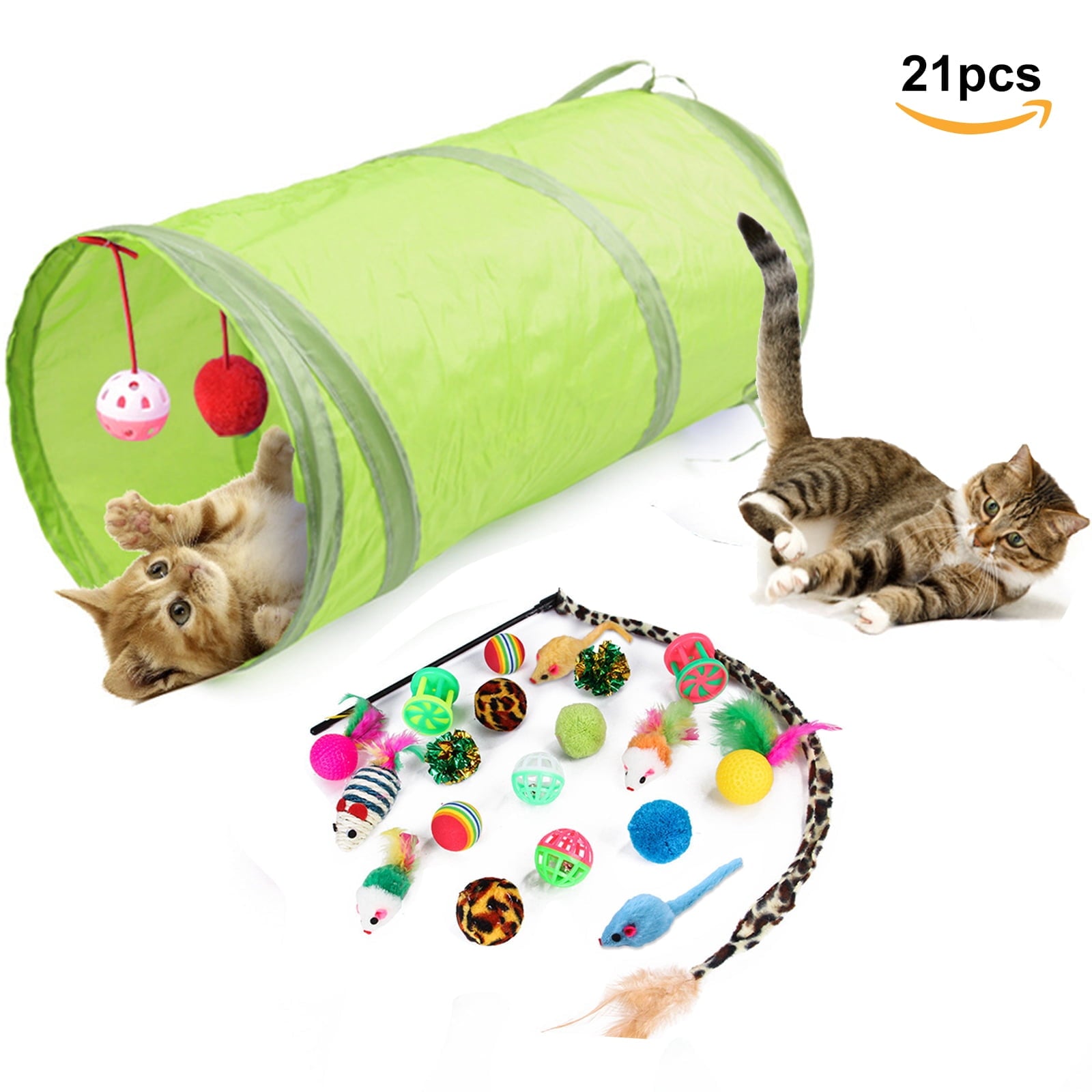 Ultimate 21-Piece Cat Toy Set for Kittens - Interactive Tunnels, Teasers, and Crinkle Balls for Endless Fun!