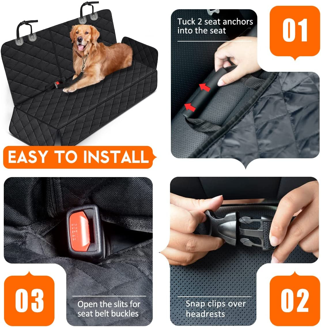 Premium Waterproof Dog Car Seat Cover - Non-Slip Back Seat Protector for Pets and Kids, Fits Most Cars, SUVs, and Trucks - Black