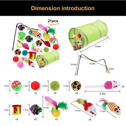 Ultimate 21-Piece Cat Toy Set for Kittens - Interactive Tunnels, Teasers, and Crinkle Balls for Endless Fun!