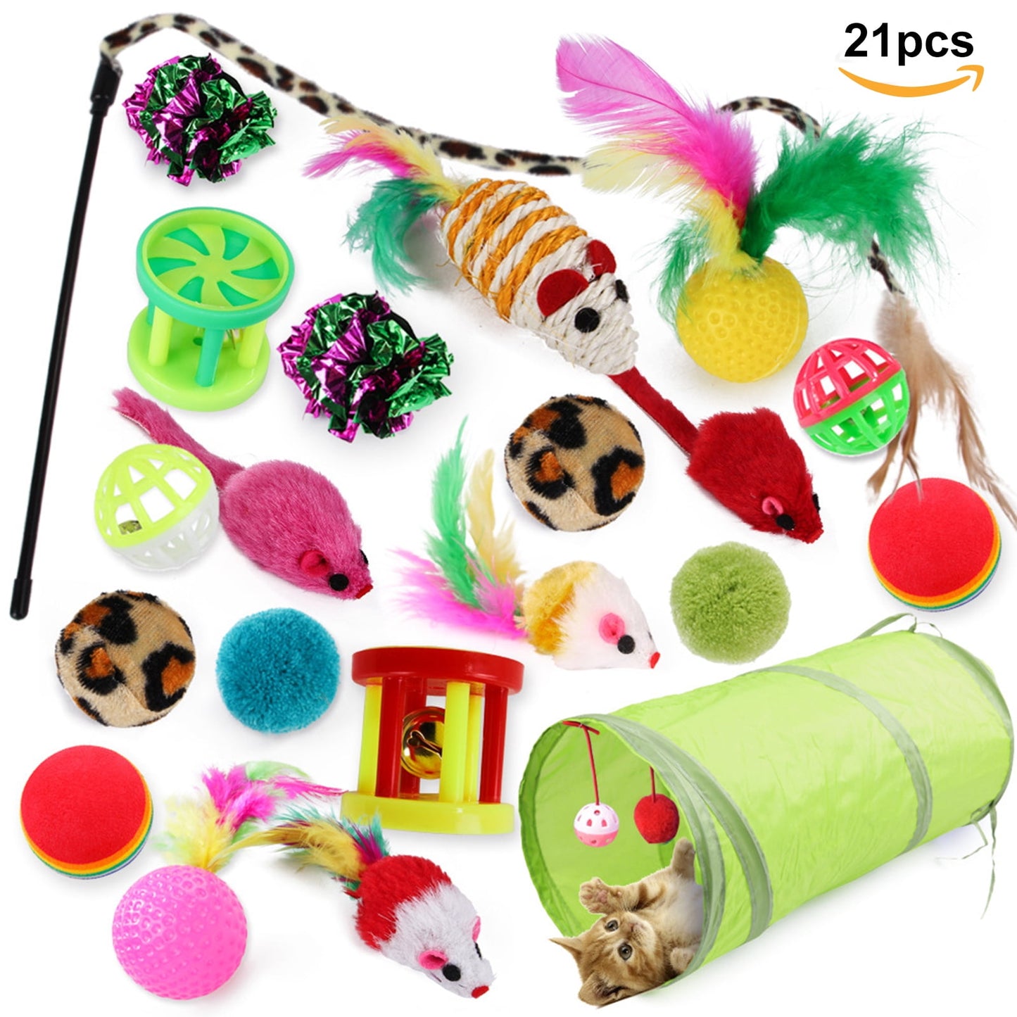 Ultimate 21-Piece Cat Toy Set for Kittens - Interactive Tunnels, Teasers, and Crinkle Balls for Endless Fun!